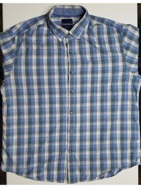 Tommy Bahama Long Sleeve Button Up Blue Gingham Check Silk/Cotton Shirt Men XL